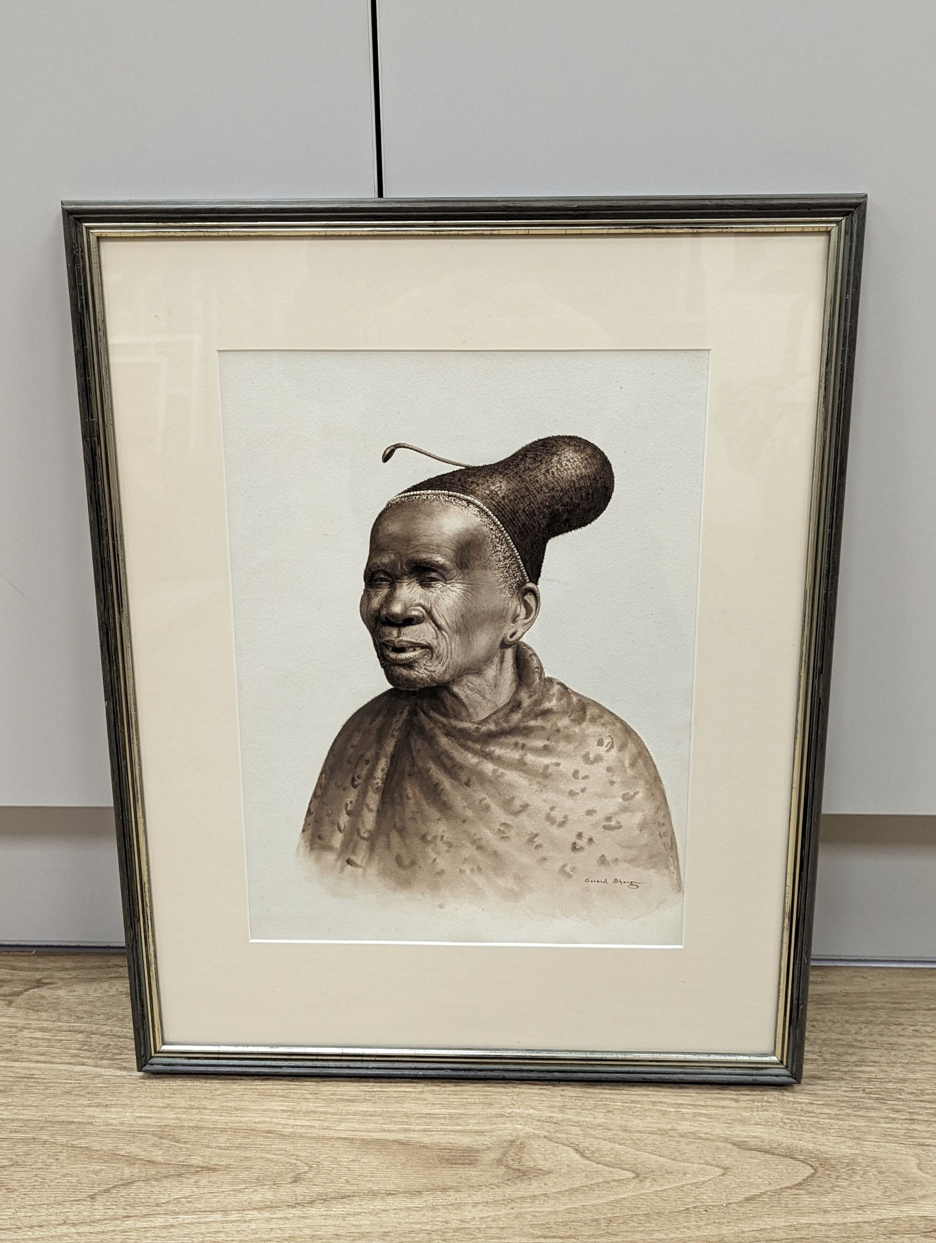Gerard Bhengu (1910-1990), watercolour, Study of an elderly Zulu woman, signed, 36 x 26.5cm